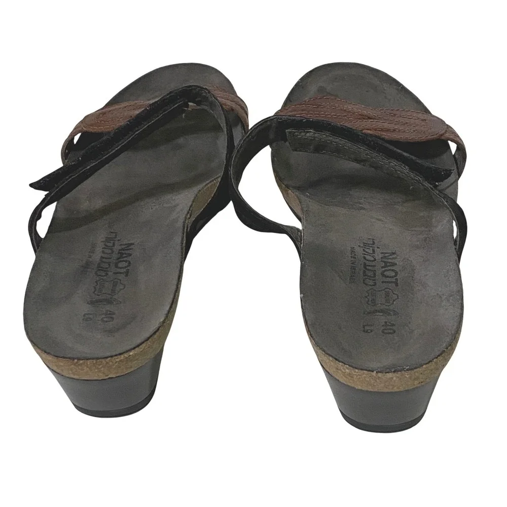 Naot Liv Slide Sandals Leather Braided Wedge US Size 9 to 9.5 Hook Loop Strappy